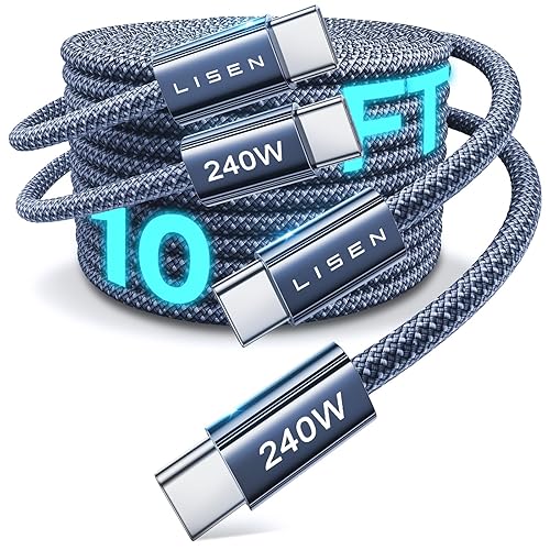 LISEN Cable de carga USB C a USB C de 240 W para iPhone 15MacBook ProAir 10 pies2 unidades, cable de carga rápida USBC a USBC para iPhone