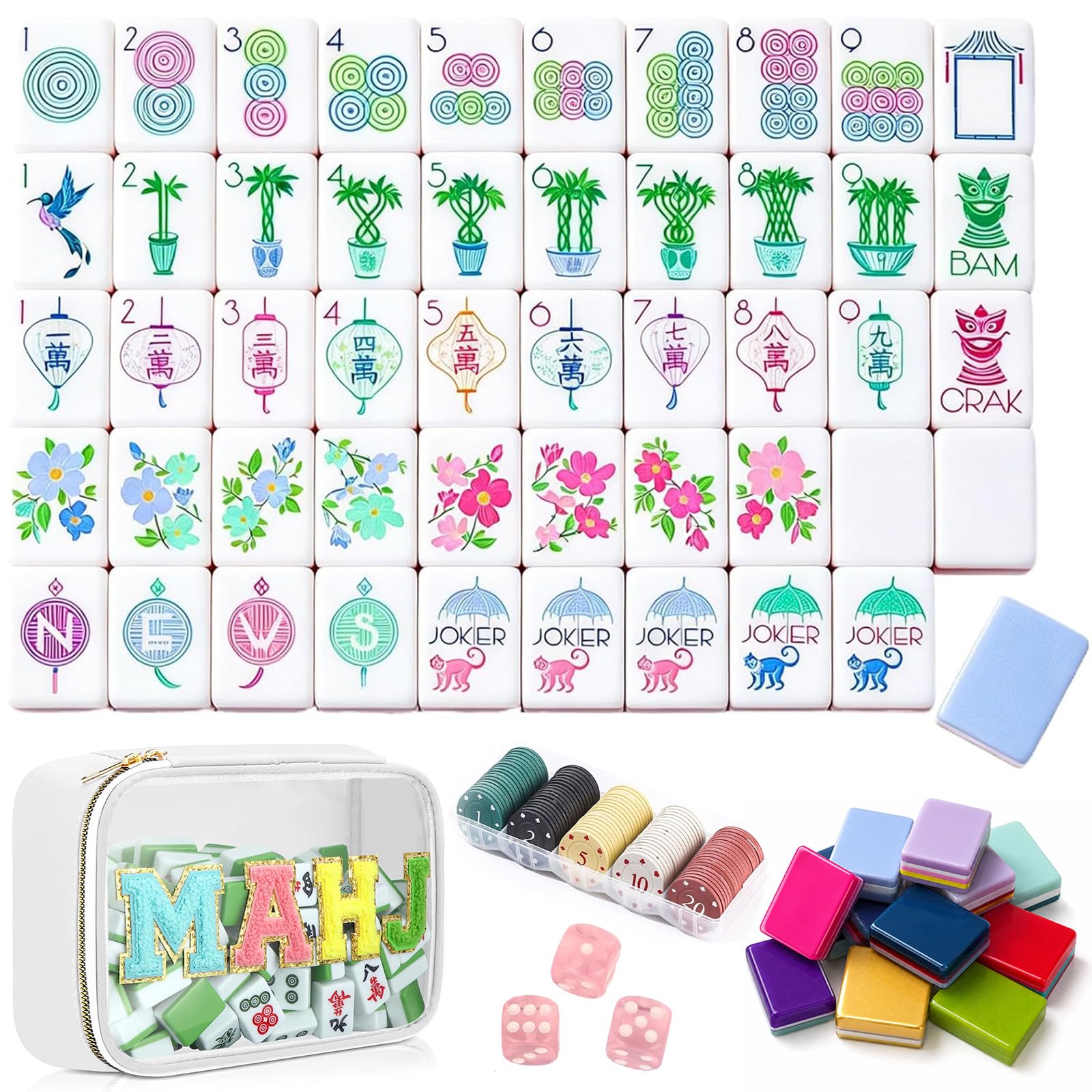 4 Layer Mahjong Tiles, 160 PCS Premium Acrylic Mahjong Tile Set with Clear Engraved Layered Tiles, American Mahjong Set with Dice & Carrying Bag, forTravel Game Nights Family Gatherings (set-6)