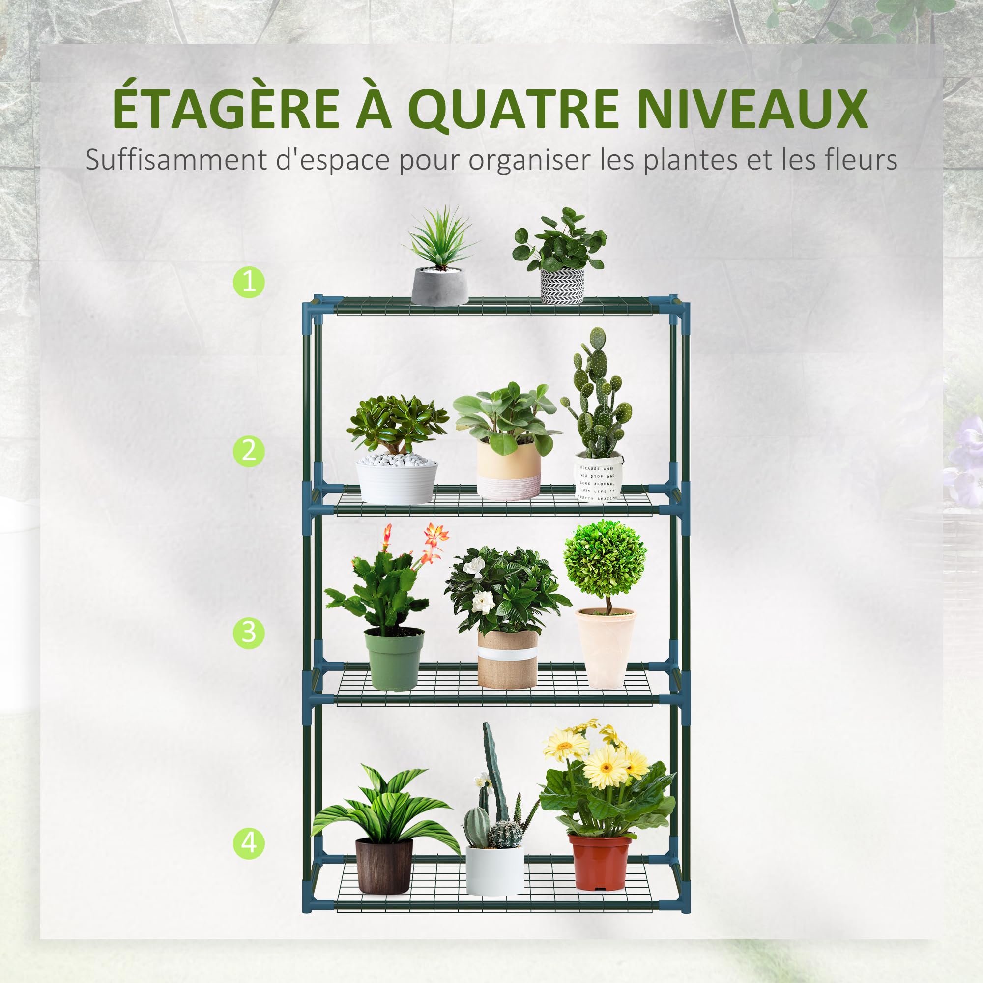Outsunny Lot de 2 Étagères à Fleurs en acier 4 Niveaux Intérieur et Extérieur, support de plantes étagère à plantes pour Jardin, Balcon, Salon, 70 x 27 x 110 cm, vert