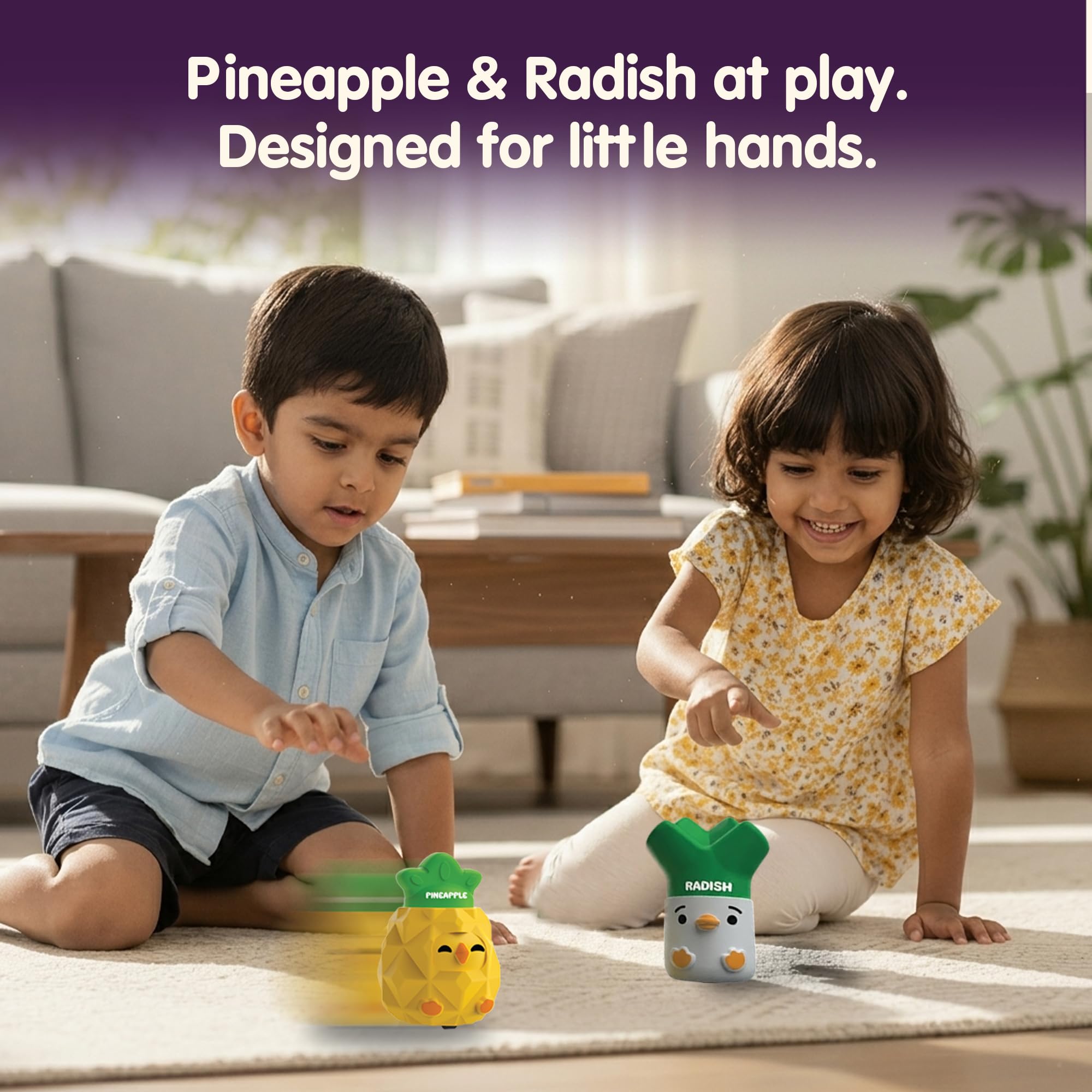 Innovitoy Press & Go Veggie Runner Toy Pack of 2 for Kids with Colorful Radish & Pineapple Designs, Push and Go Action Toy Cars, Best Gift for Kids, 3+ Years 2