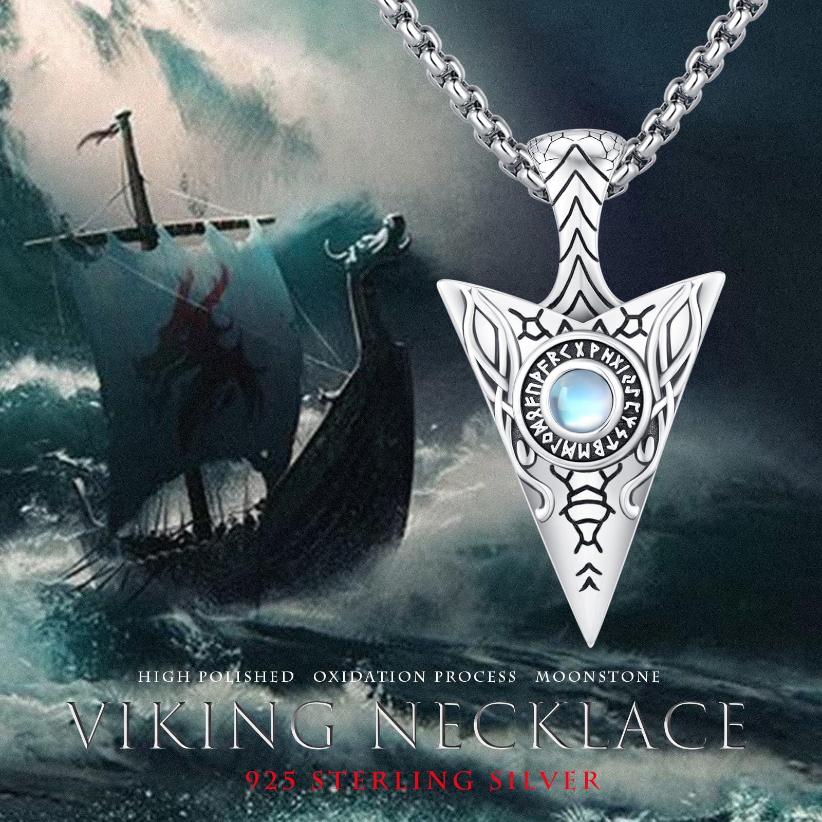 REDSUN ViKing ViKing łańcuszek z motywem strzały wikingów, młot Thora, srebro wysokiej próby 925, wisiorek w kształcie krzyża, wisiorek celtycki, amulet, biżuteria dla mężczyzn, dla mężczyzn, dla