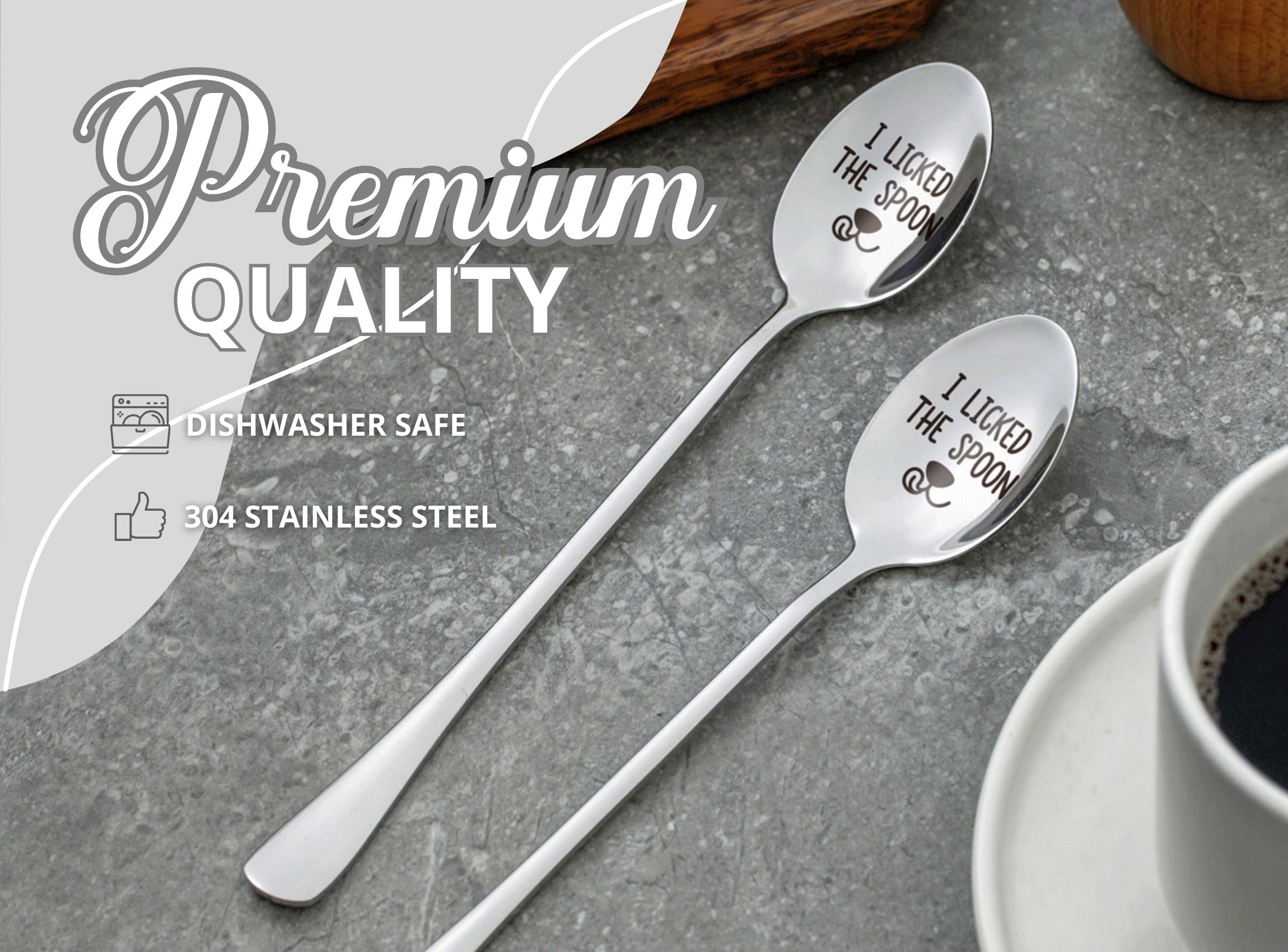 INNObeta Dog Lover Gifts, 2 Pcs Engraved Ice Cream Spoons, Stainless Steel Coffee Spoon, I Licked The Spoon