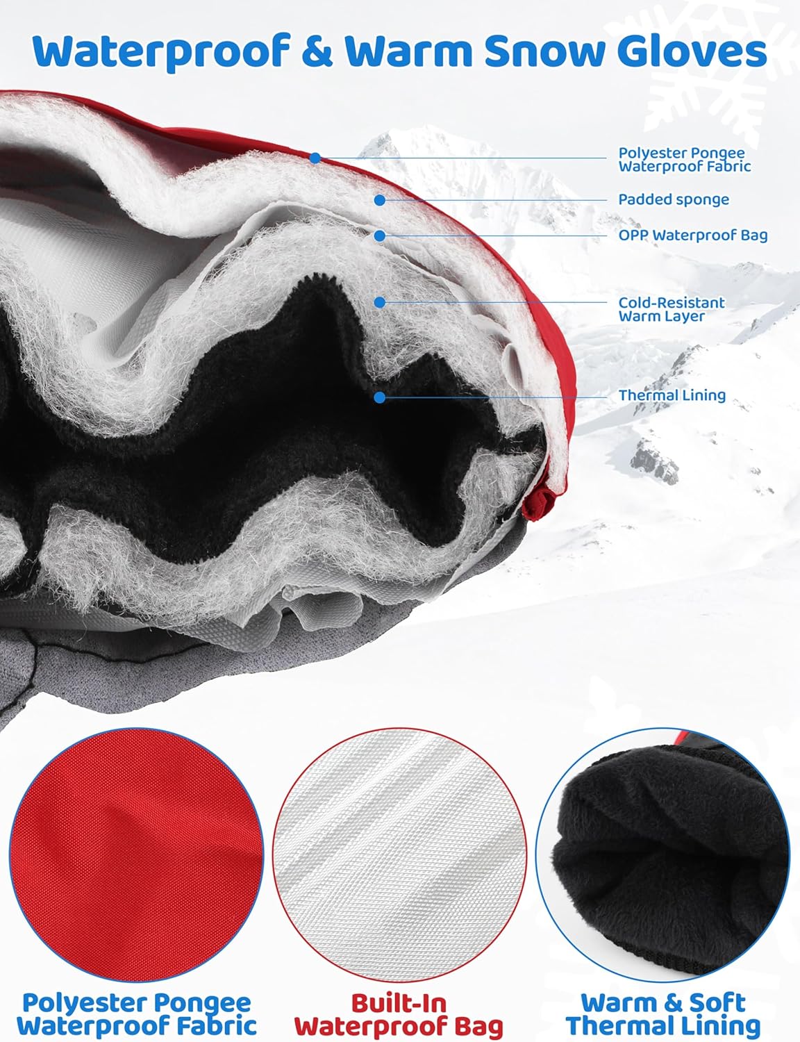 Kids Winter Gloves Waterproof Snow Ski Gloves for Boys Girls Warm Adjustable Accessories for Cold Weather - Image 2