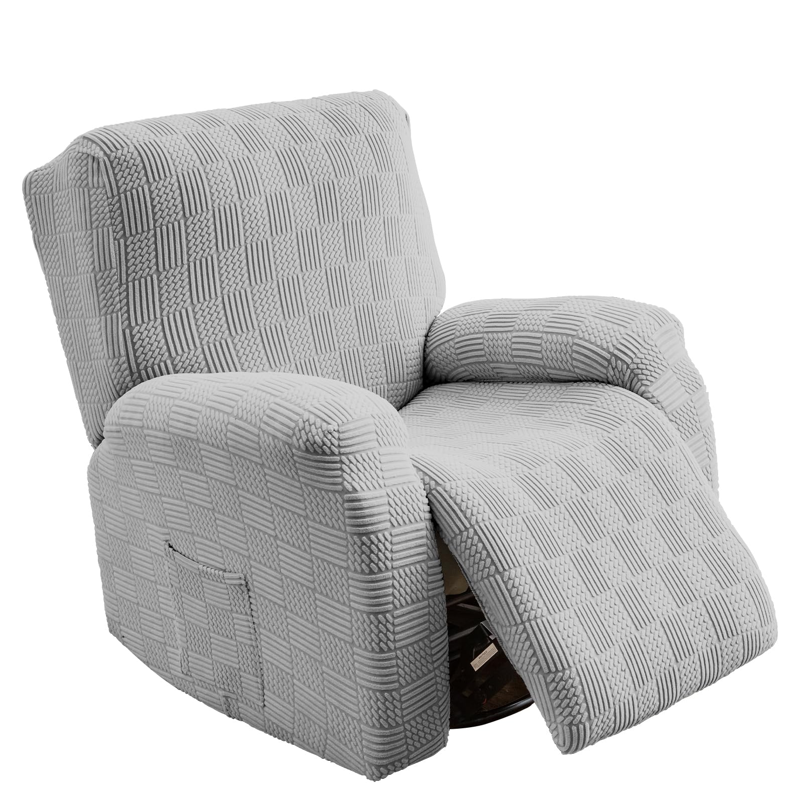 Soft Stretch Recliner Chair Slipcovers - Non-Slip Armchair Cover with Side Pocket for Single Seat Recliner Chair Protector (Light Grey Cookie)