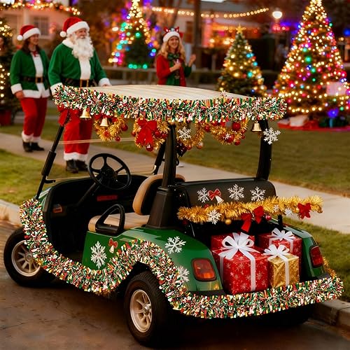 Miniatura 4 de Guirnalda de oropel de Navidad de 50 pies, decoración de árbol de Navidad rojo, verde y dorado, guirnalda metálica con purpurina para decoraciones