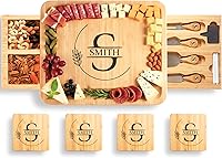Personalized Bamboo Charcuterie Board Set with Knives & Hidden Drawers - Custom Engraved Gift for Weddings, Anniversaries, Housewarming