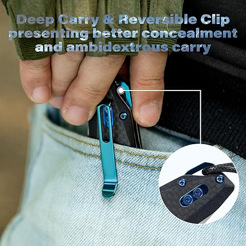 Miniatura 4 de Dispatch Axis Lock - Cuchillo de bolsillo plegable con clip, hoja de acero D2 de 3.27 pulgadas y mango de fibra de carbono, cuchillos plegables para