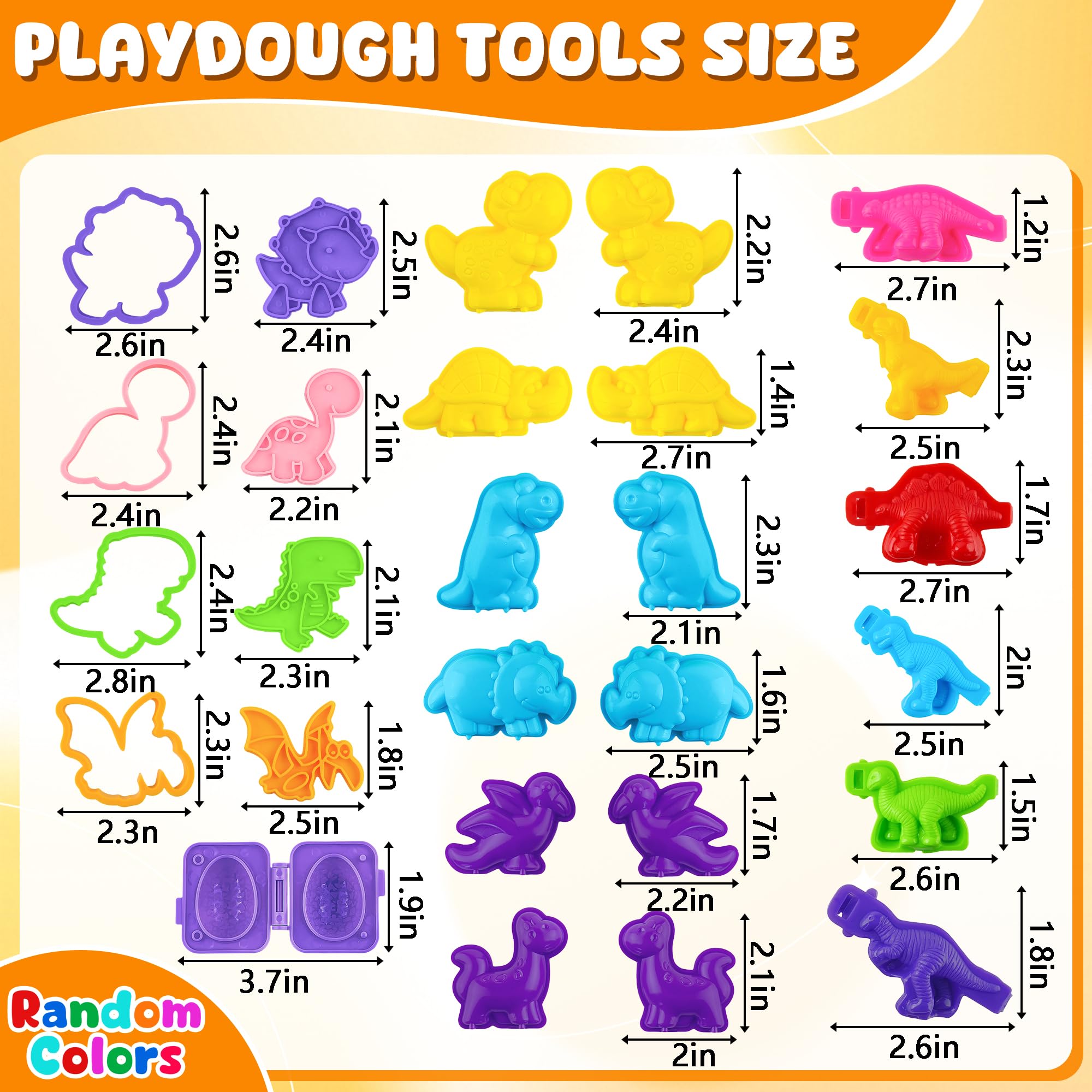 Oun Nana Dinosaur Playdough Tools Set for Kids, 27 PCS Play Dough Dinosaur Molds and Accessories for Creative Play Dough Fun, Playdough Starter Kit for Kids Ages 2-8, Random Color - Image 2
