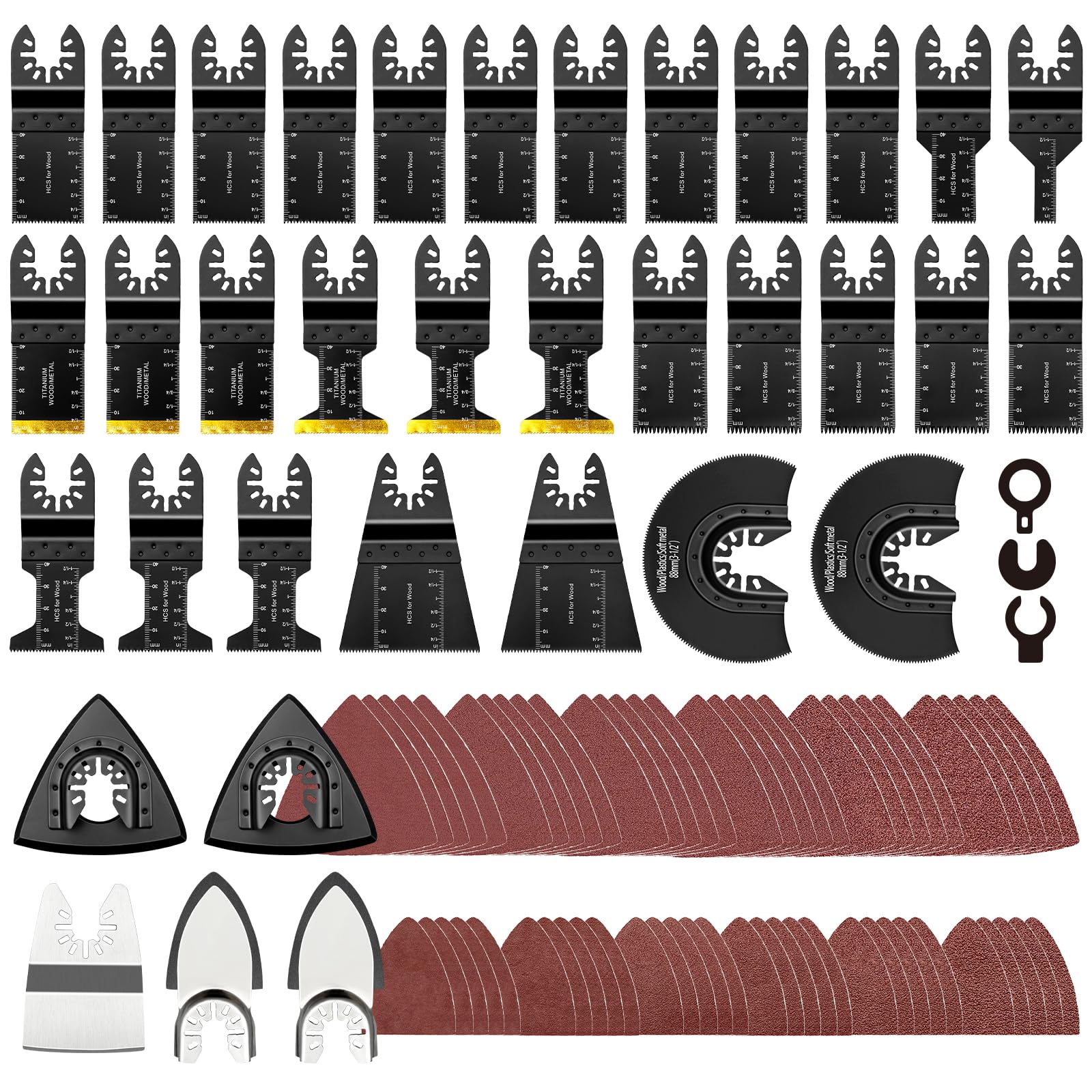 AIFICUT Kit di 97 lame oscillanti per sega da taglio per legno, plastica, metallo, lame per utensili oscillanti, con cuscinetti abrasivi, kit di carte vetrate, adatte per Dewalt, Ryobi, Milwaukee