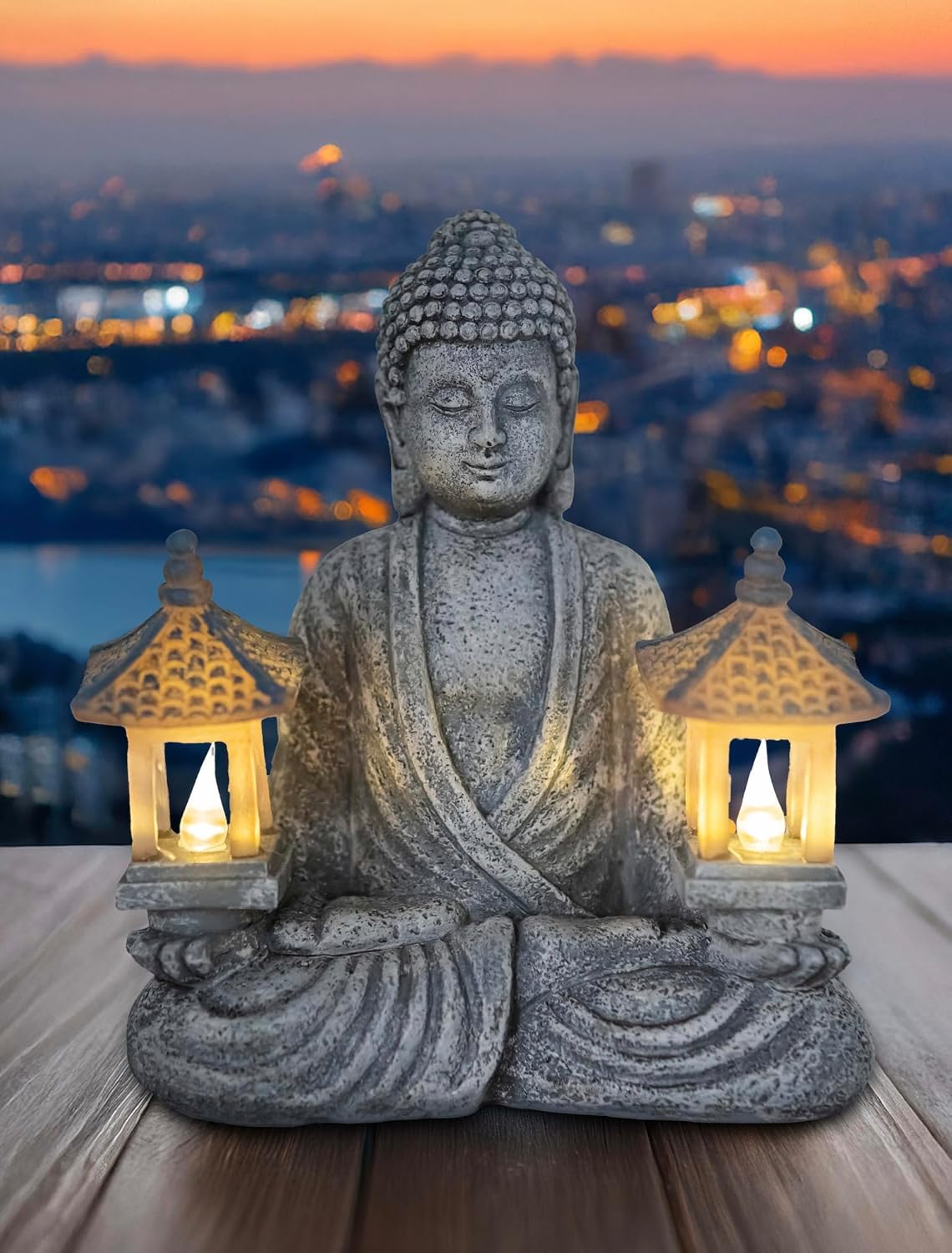 Buddha Outdoor Solar Figurine Decor Light, Meditation Small Elegant Garden Statues, Gifts for Mom, Halloween Décor Waterproof Patio Balcony Yard Lawn Ornament 8.66”