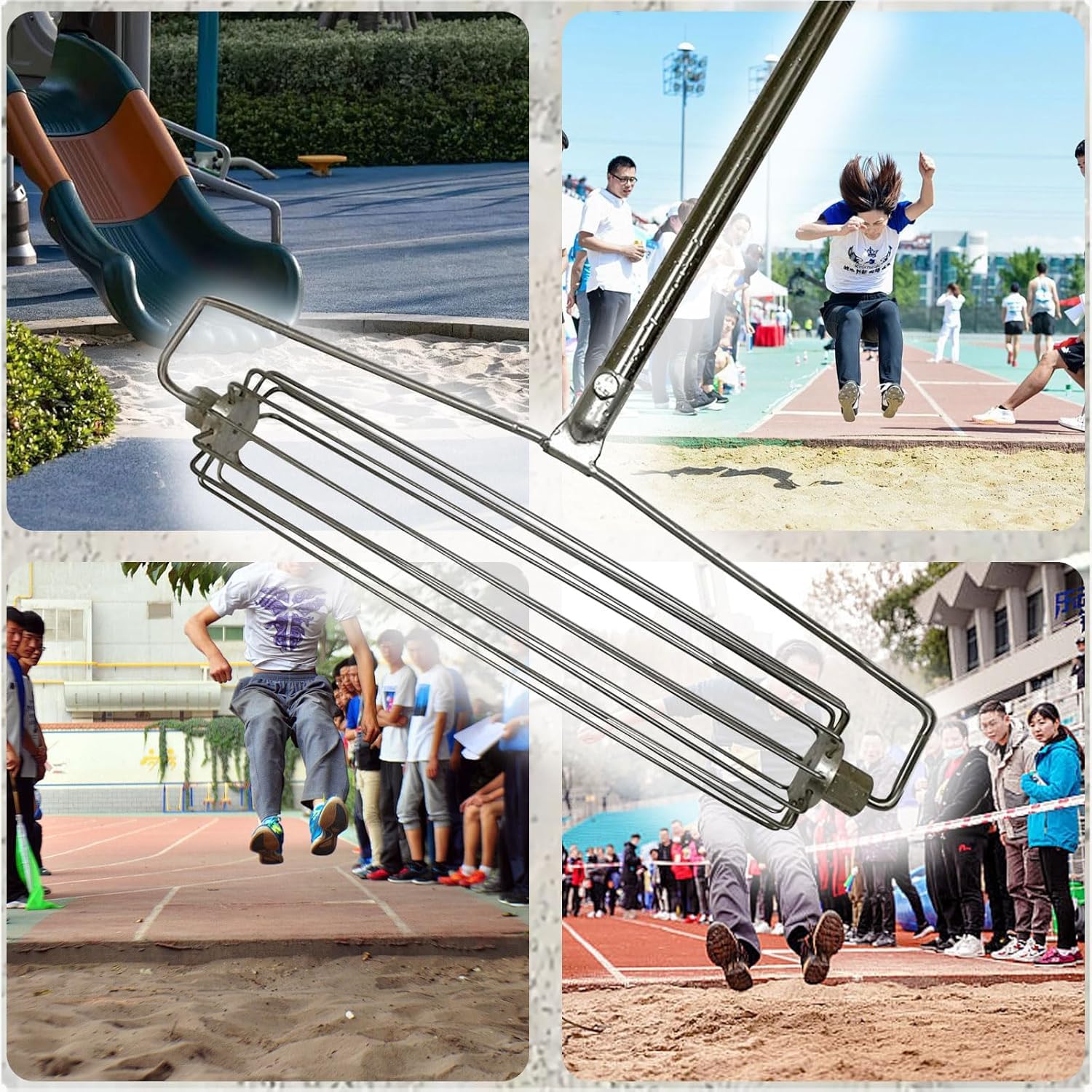 Rastrello per sabbia con rullo, in acciaio inox, resistente, per campi da golf, spiaggia, giardino e campi sportivi