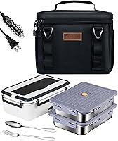 Vista 2 de Contenedores de Lonchera, Caja de Almuerzo Eléctrica Interior de Acero Inoxidable 304, Contenedor de Alimentos Removible de Gran Capacidad de 60oz