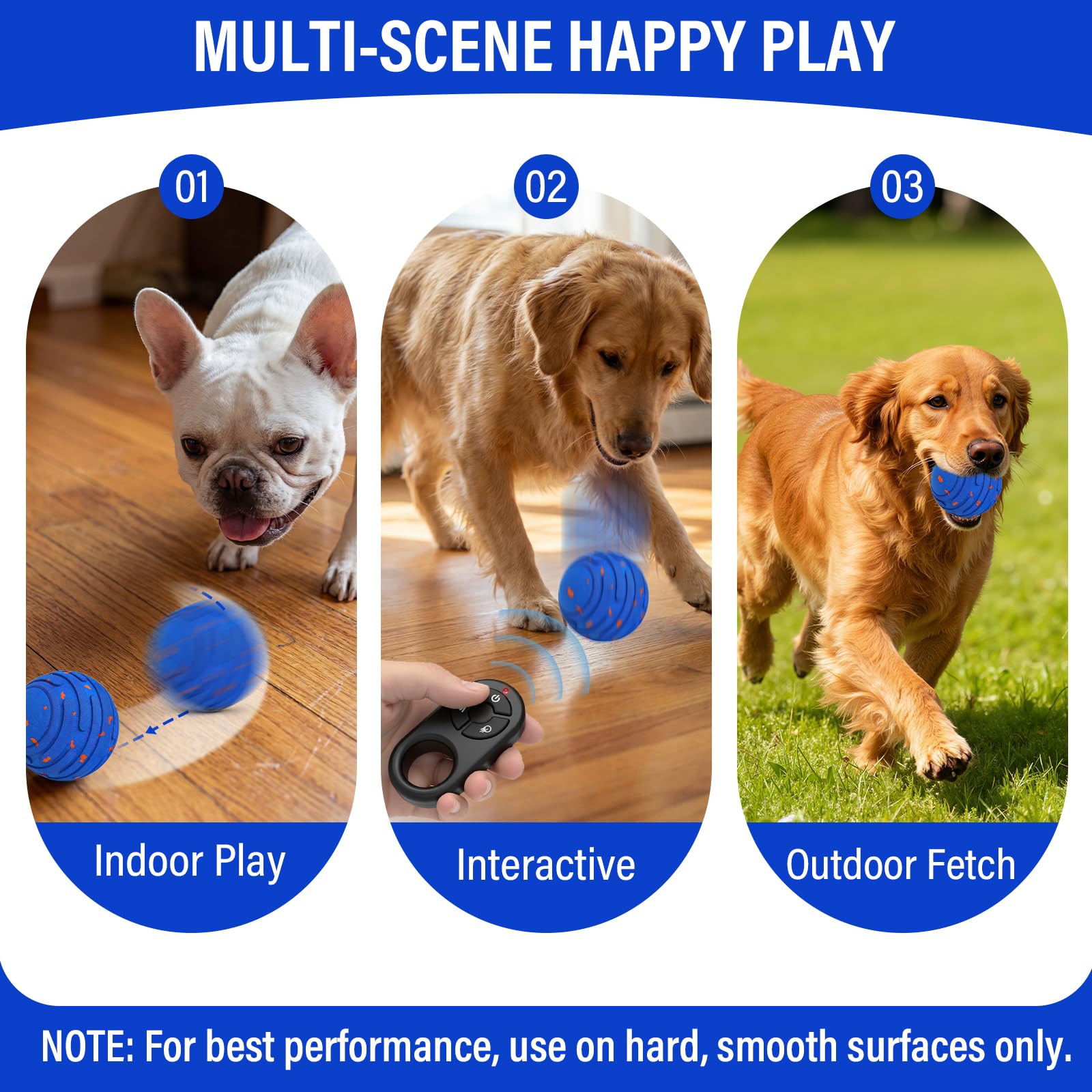 Balle interactive intelligente pour chien, mise à niveau automatique, 3 modes, balle mobile avec télécommande pour chiens de taille moyenne et grande, rechargeable et étanche, jouet E-TPU