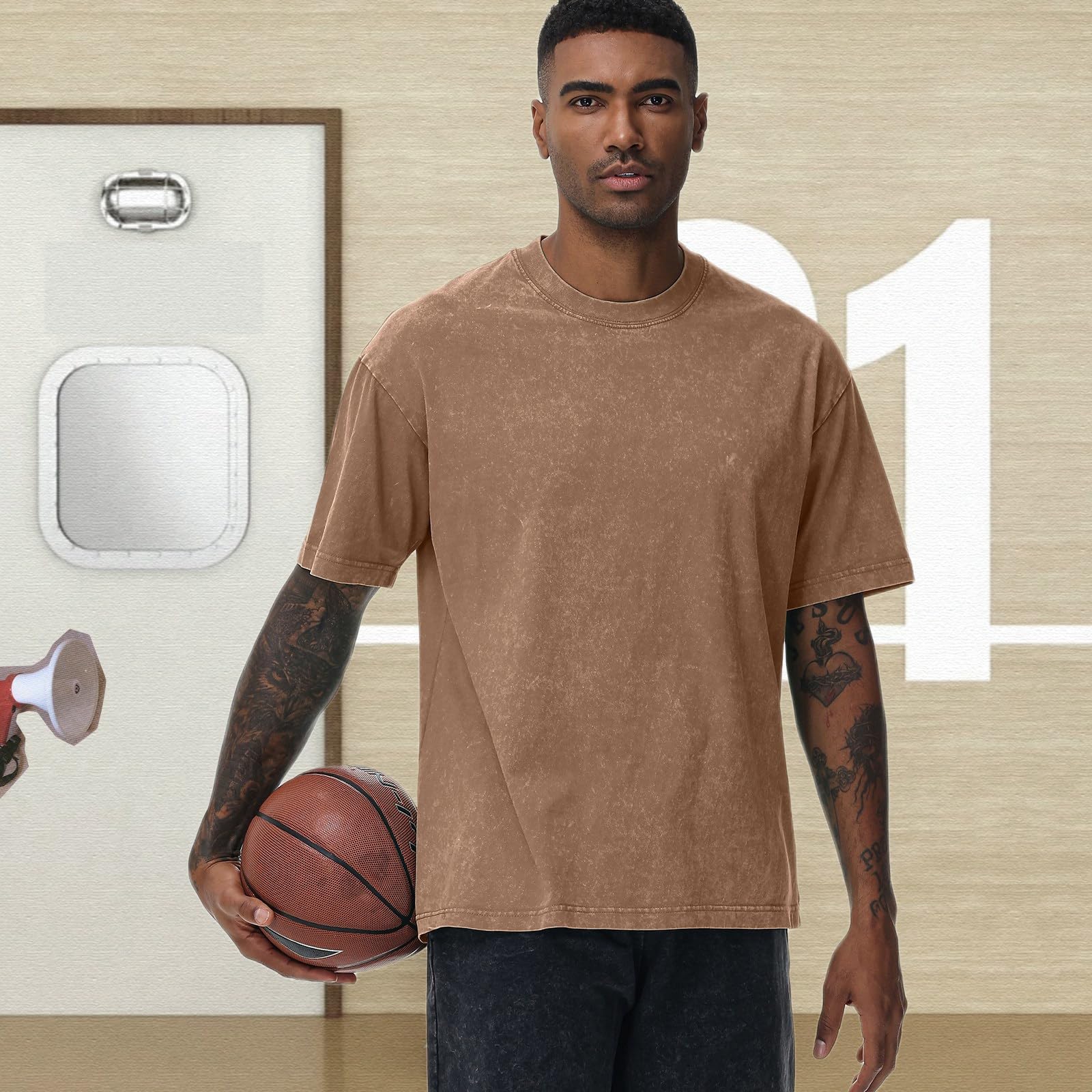 Koszulka oversized dla mężczyzn, z grubej bawełny, regularny krój, basic, zestaw t-shirtów, na lato, na co dzień