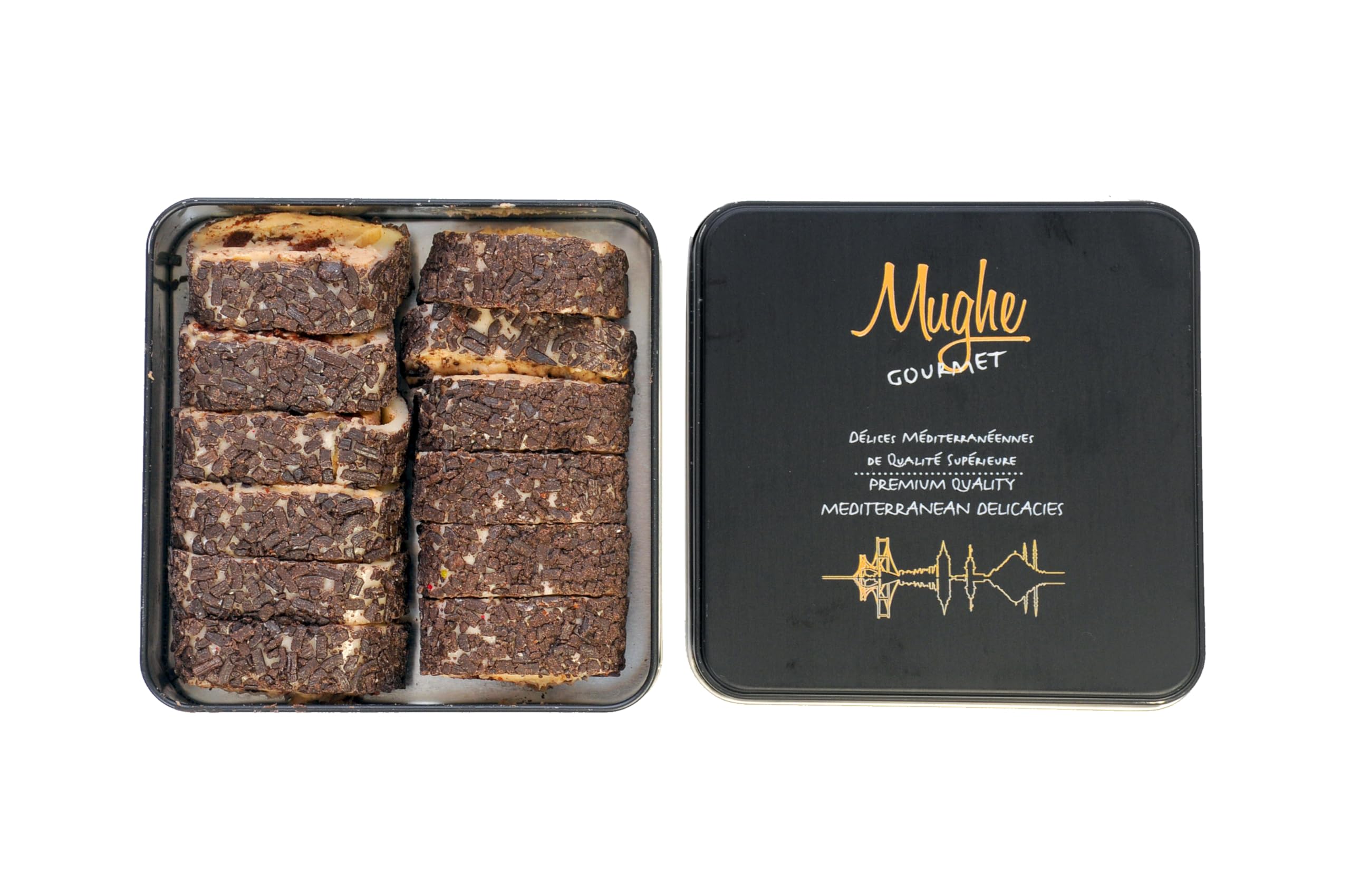 Mughe Gourmet Lokum Delicia Turca de Crema de Galleta Sándwich de Cacao – Lata de Regalo de 350 g