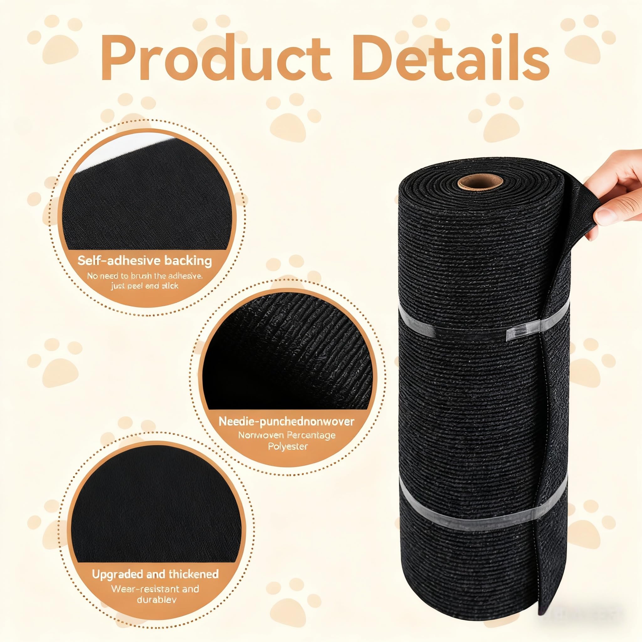 Protezione Divano Graffi Gatto, Tappeto Tiragraffi per Gatti Autoadesivo 200x40cm, Riutilizzabile e Tagliabile, Ideale per Divani, Mobili e Pareti, Tiragraffi divano, Sisal e Moquette (Nero)