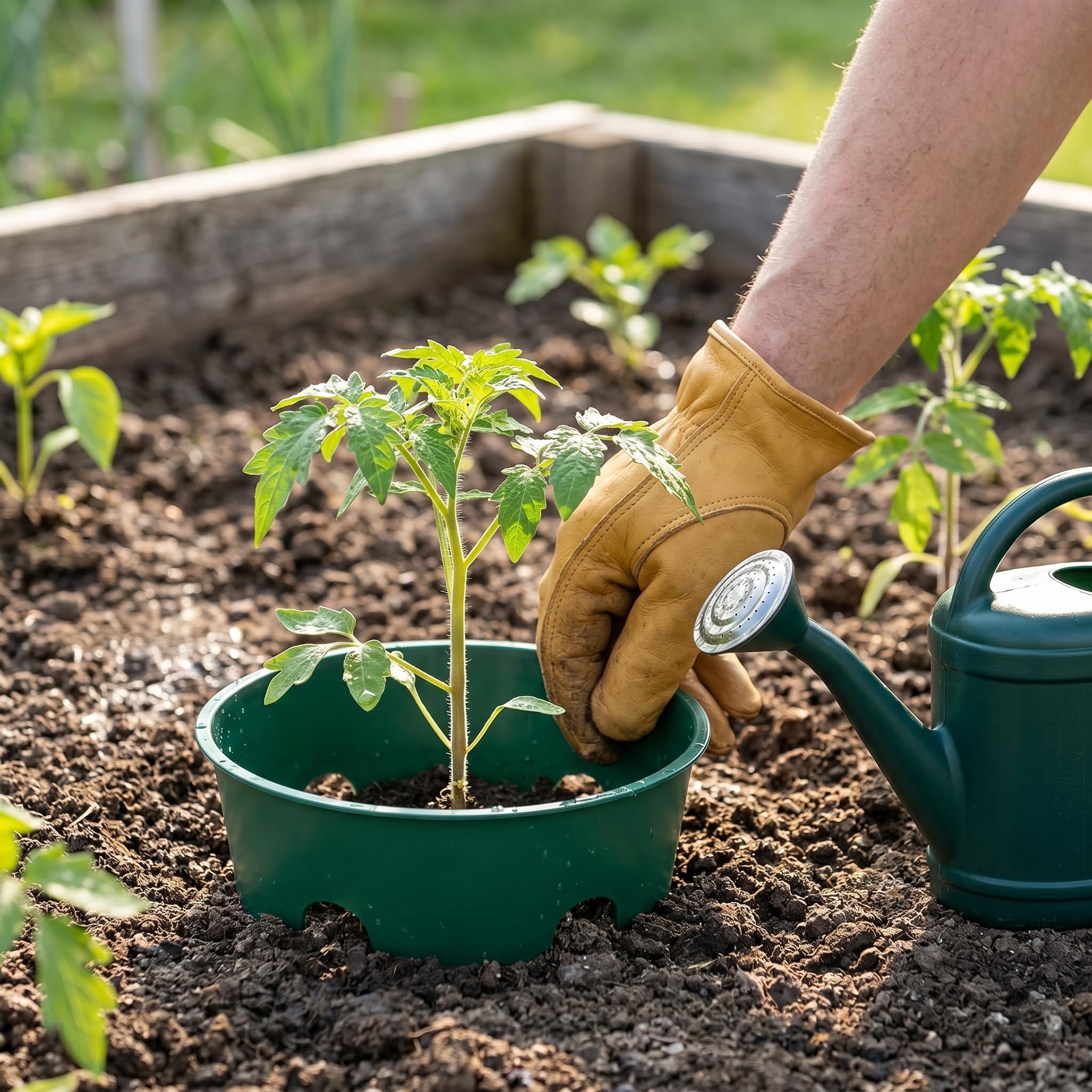 6er Set Pflanzringe und Bewässerungsring Ø 22 cm, Gießhilfe für Pflanzen, Pflanzring als Schneckenschutz und Schutz vor Frost, Bewässerungssystem für Gewächshaus und Garten