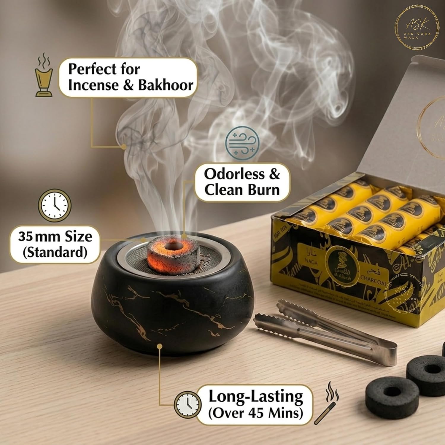 MagicCoal Pack of 10 Rolls Coconut Charcoal | Quick Light Charcoal for Sheesha 1 Box [ 100 Coals ]