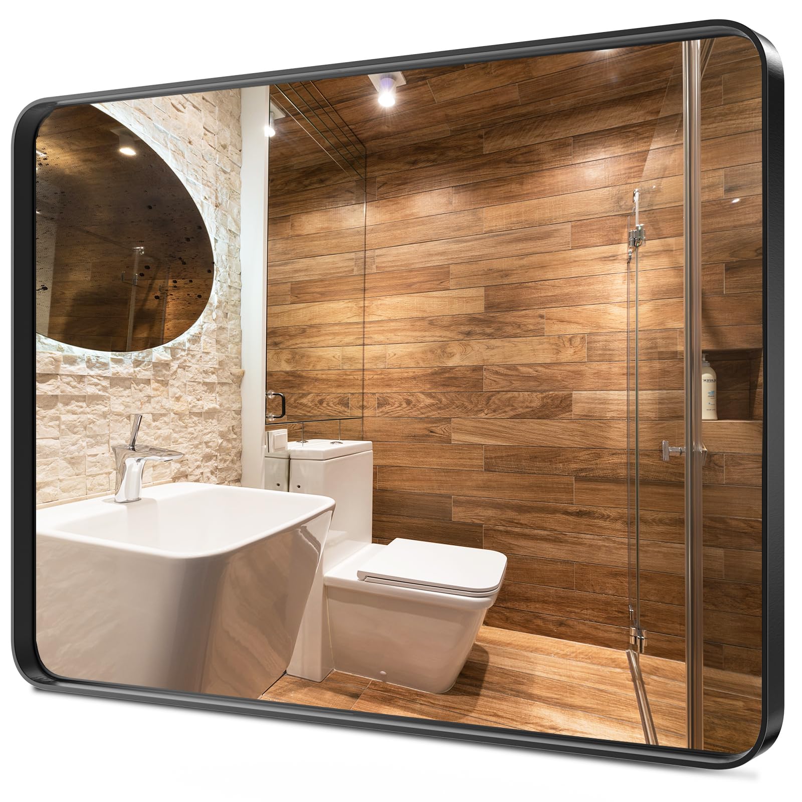 30x40 Inch Bathroom Mirror with Thick Frame,Bathroom Mirror for Over Sink,Round Edge Frame Black Mirror,Vanity Mirror,Wall Mirrors Decorative,Barber Mirror for Bedroom,Bathroom,Living Room Mirror