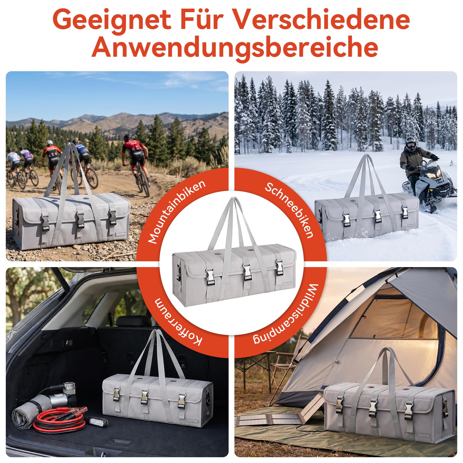 Tamfile E-Bike Akku-Tasche, Feuerfeste Explosionssicher Ebike Akkutasche, 49 x 15 x 15 cm Große Kapazität Aufbewahrungstasche für Fahrrad Akku Lipo-sichere Tasche für Lagern, Laden, Transportieren | Explosionsgeschützte Entlüftungsöffnungen
