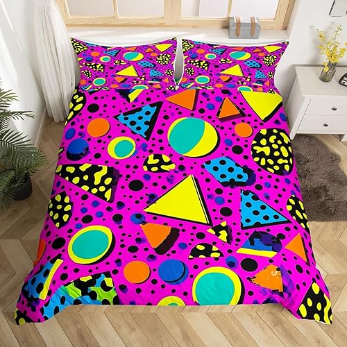 Miniatura 15 de Juego de funda de edredón estilo Memphis, tamaño matrimonial, diseño abstracto colorido con puntos funky para niños y niñas, funda de edredón