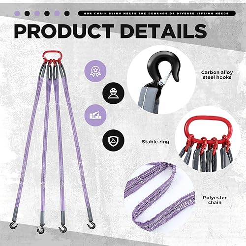 Miniatura 4 de Nuanchu Eslinga de cadena de 5 pies para elevación 2T correas de elevación para elevador 4409 libras con gancho de agarre de 4 patas y ajustador