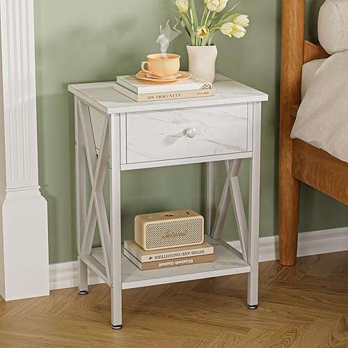 Miniatura 38 de VECELO - Juego de mesita de noche moderna de 2 piezas con cajón para sala de estar, dormitorio, marco de metal industrial, mesa, color marrón