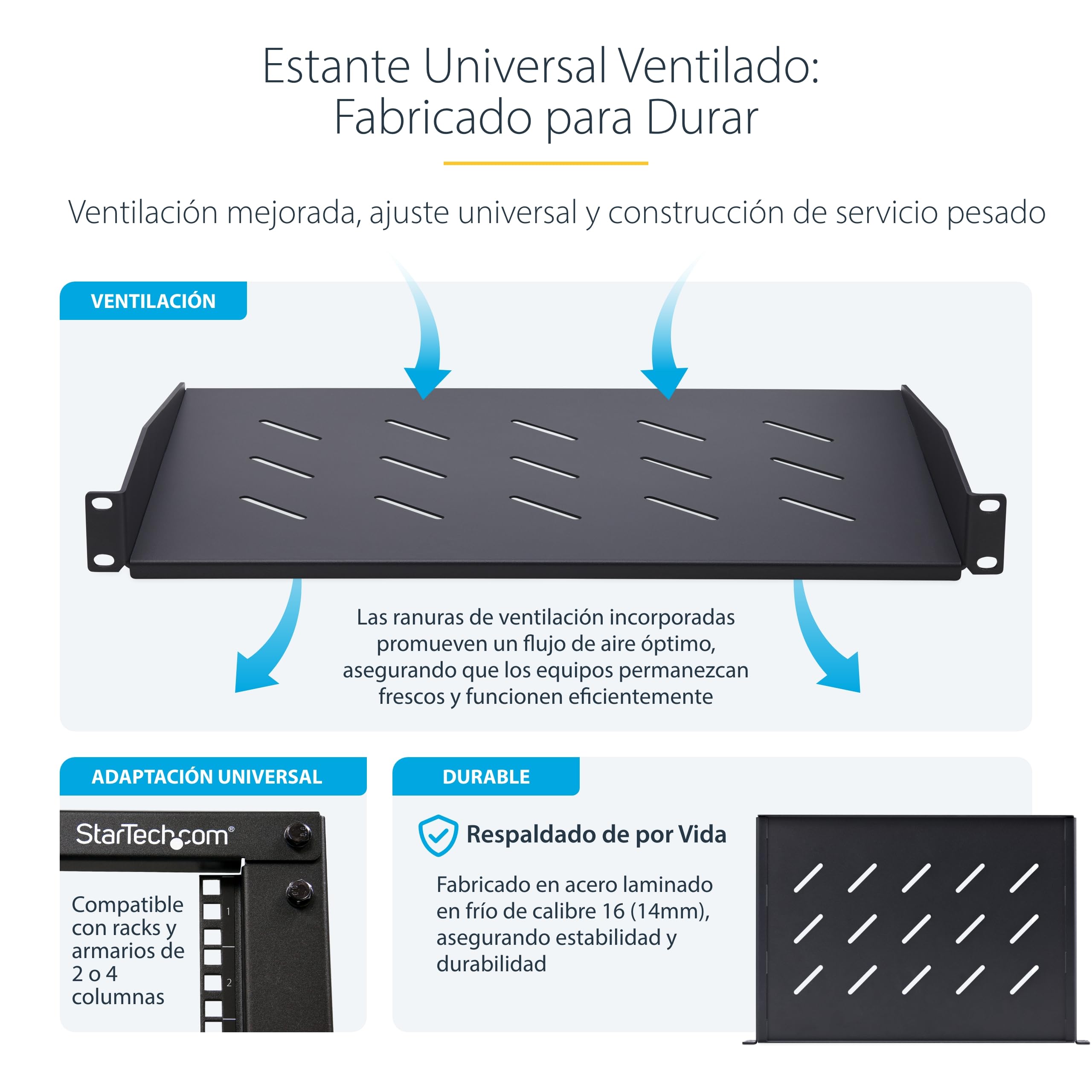 StarTech.com Estante 1U Ventilado Voladizo para Rack - Bandeja para Rack - Profundidad de Montaje 30,48cm - 11,3kg
