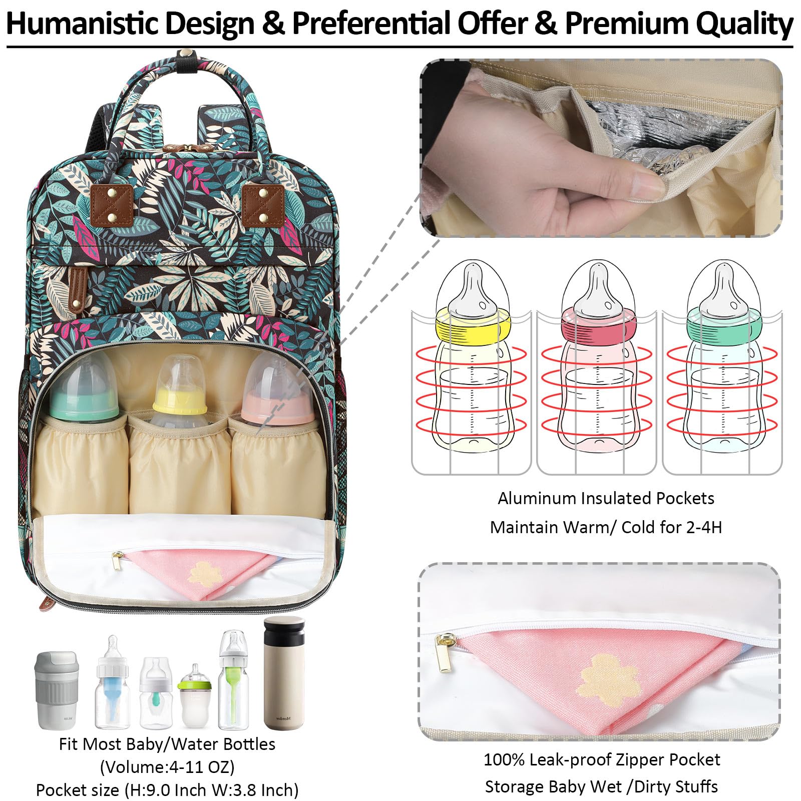 Tenot Diaper Bag Backpack Tote for Women Large Capacity Baby Bag with Insulated Pockets Multifunctional Diaper Bags - Image 2