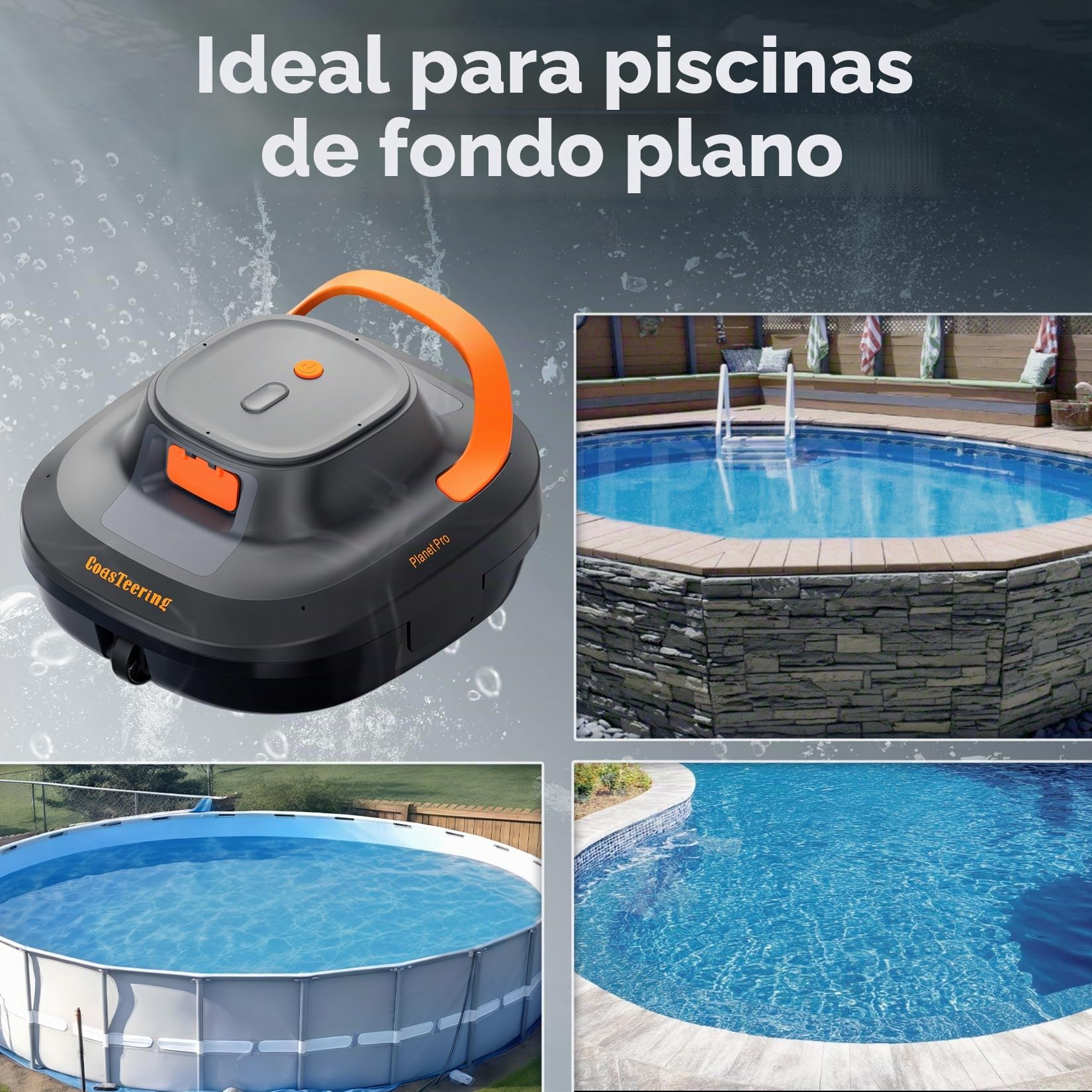 (Versión 2026) Coasteering Limpiafondos Piscina Batería, 200 Min Autonomía, 5200mAh, Succión 140 L/Min, para Agua Salada & Dulce, 2 Motores Brushless, Robot Automático para Piscinas hasta 120 m²