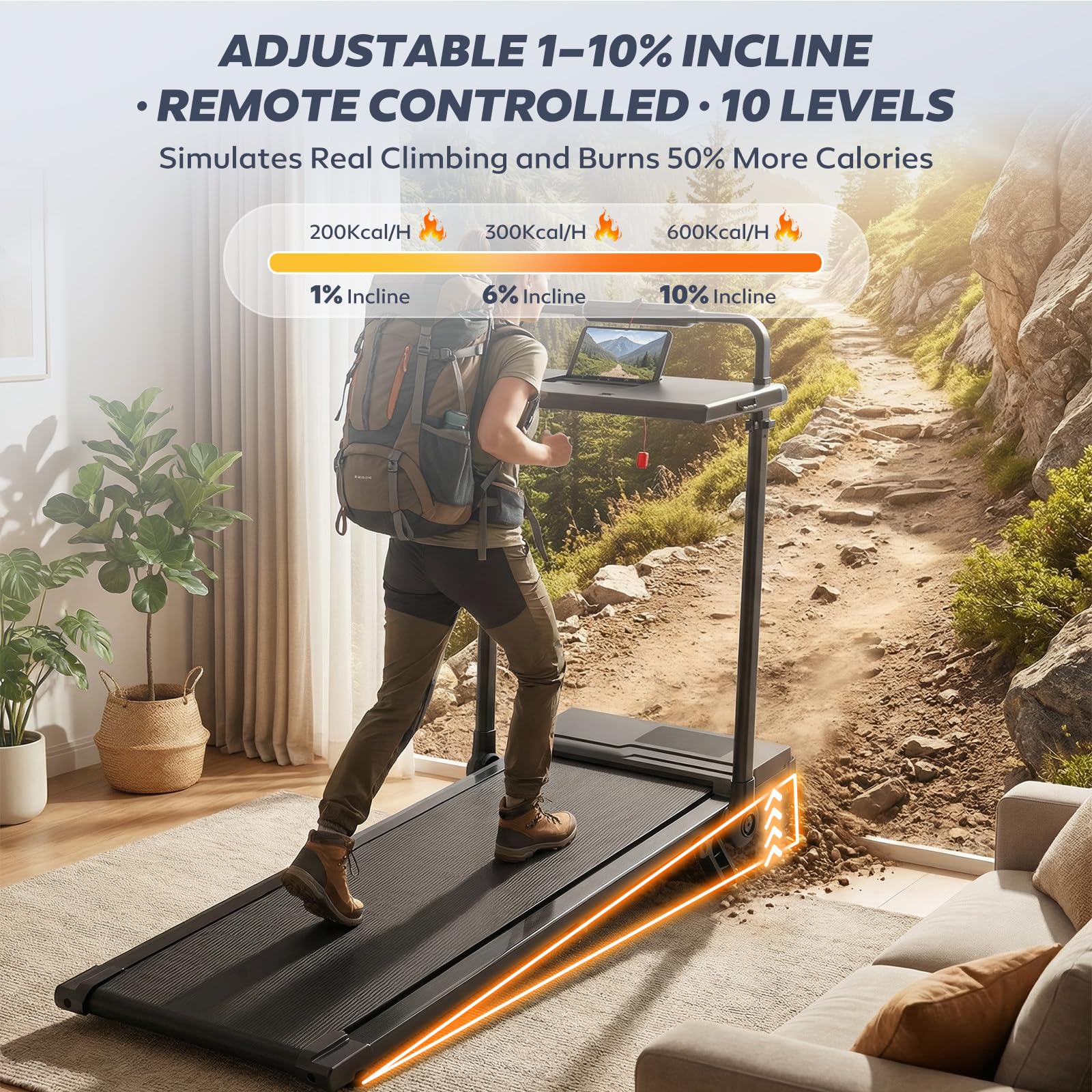 Drgymlee 3 w 1 Walking Pad z nachyleniem 7%, składana bieżnia pod biurko do domu i biura, bieżnia 1–12 km/h z regulowanym uchwytem i zdejmowanym stolikiem roboczym, cichy silnik 2.5HP