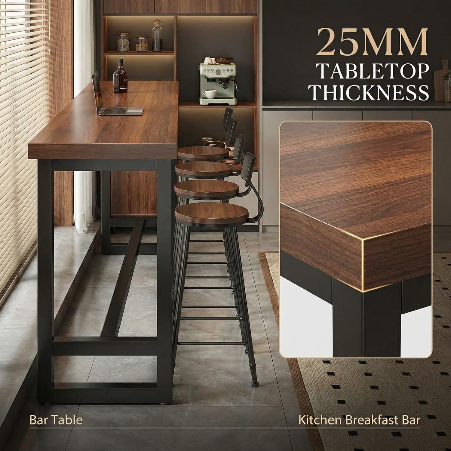 Kitchen Breakfast Bar,Bar Table,Breakfast Bar Table, Metal Frame Pub Coffee Desk,Can Bear 300kg,Compact Design for Home Kitchen Breakfast Dining,Pub