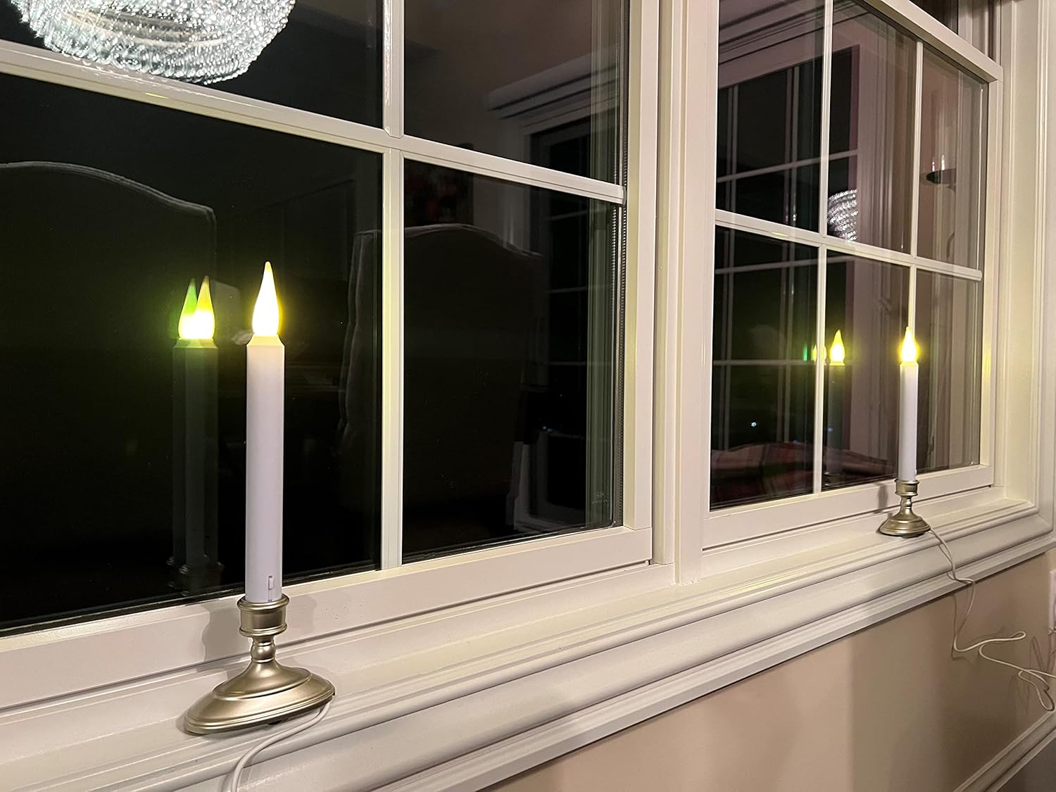 612 Vermont LED Electric Window Candles with Sensor Dusk to Dawn, Warm White Flicker Flame or Steady On, USB Low Voltage Adapter (2, Pewter)