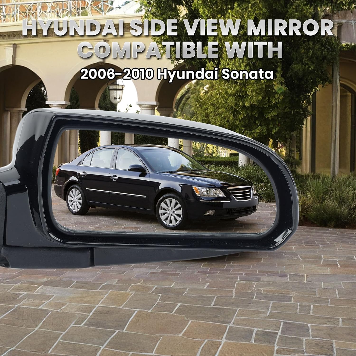Right Passenger Side Mirror Compatible with Hyundai Sonata 2006 2007 2008 2009 2010 Power Glass Manual Folding Heated Glossy Black (5 Pins) Replace # 87620-0A000