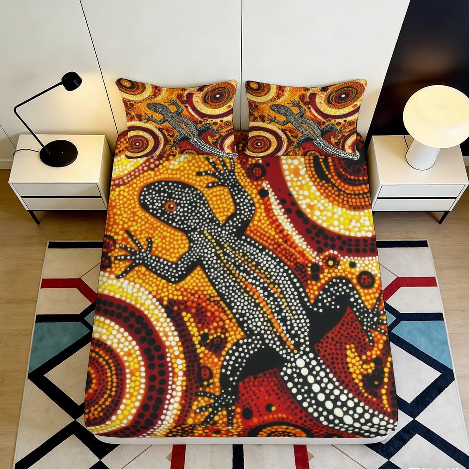 3D Printed Lizard Pattern Fitted Sheet Microfiber Deep Pocket Non-Slip Bedding Set Lizard Mattress Fitted Cover Washable for Bedroom 140x200x25cm
