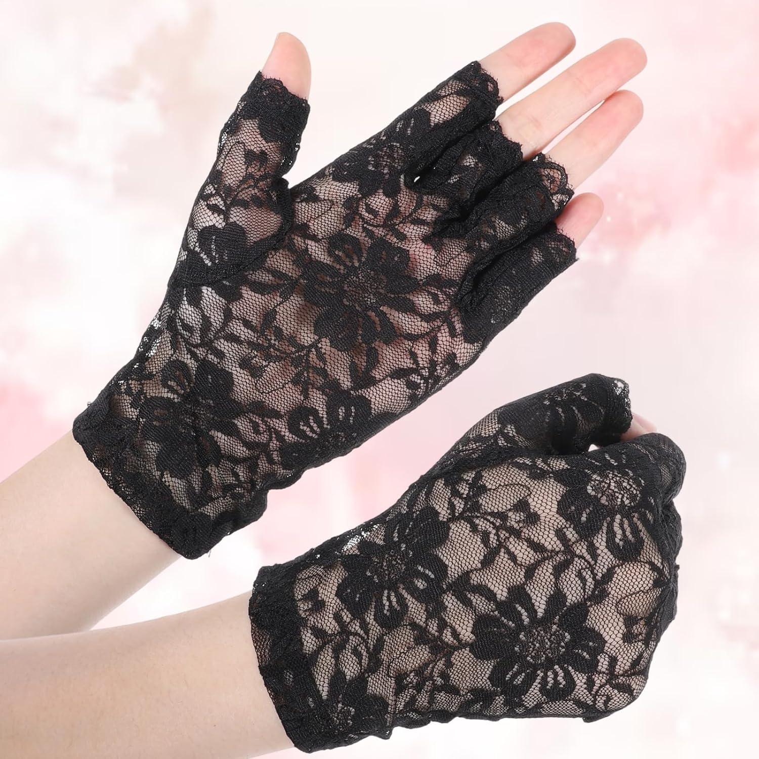 Women Short Lace Gloves Sunblock Fingerless Bridal Wrist Glove Black | Short Black Lace Gloves Fingerless for Wedding, Tea Party, Cosplay, Costume, Opera Evening Prom