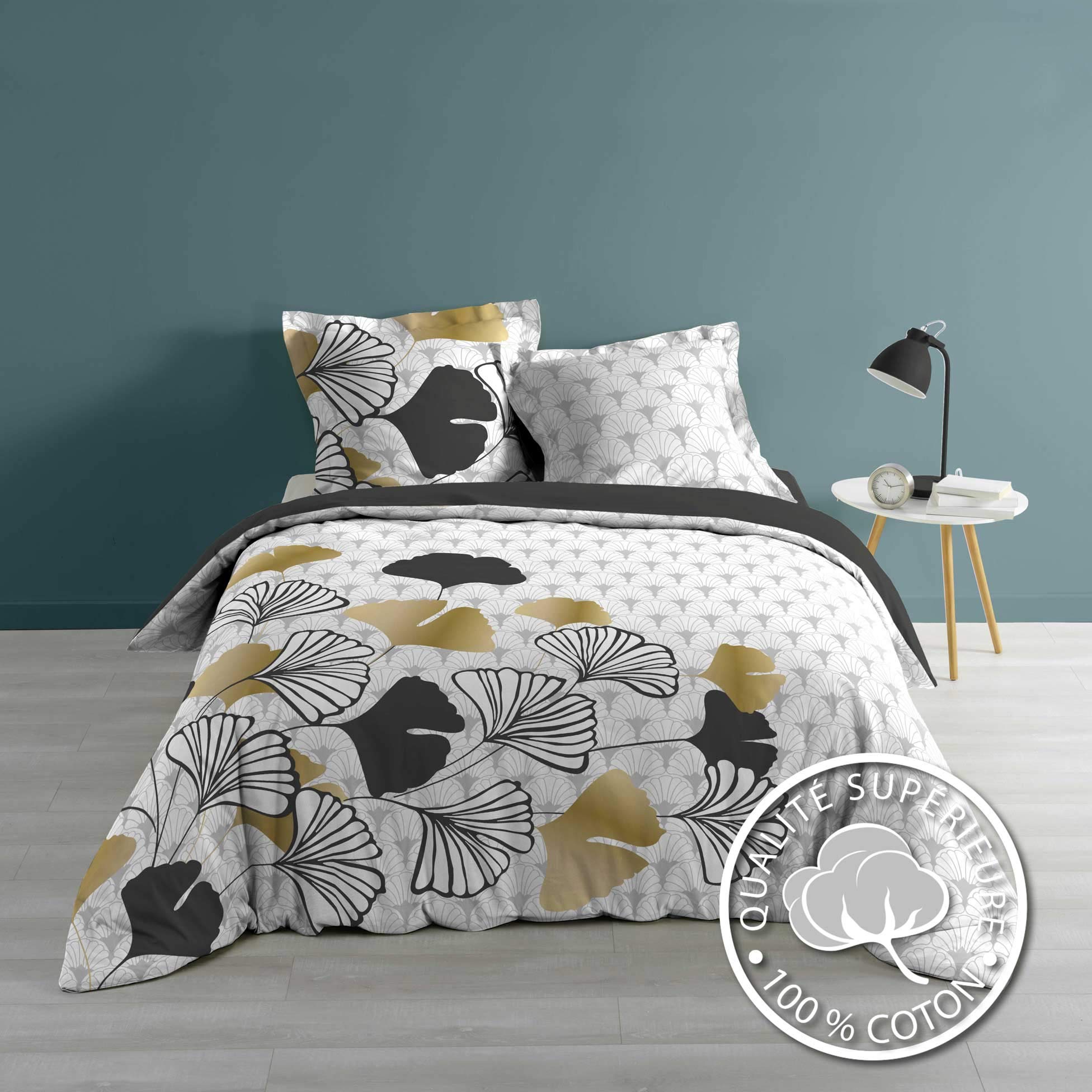 Parure Letto 3 Pezzi Douceur D'Intérieur | 240x220cm + 2 Federe | Cotone 57 Fili | Stampa Zelis Grigio - Foto 13