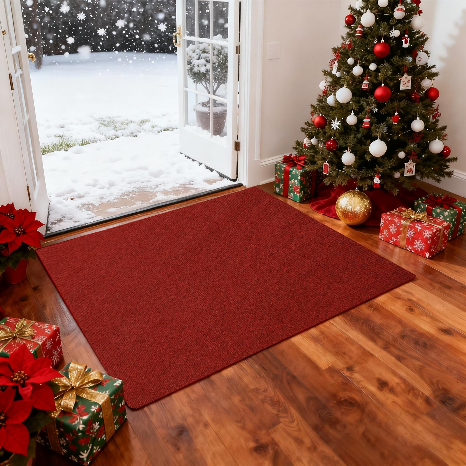 jxgzyy Red Commercial Outdoor Mat 2'11" x 4'11", Non Slip Front Door Mat Outside Entrance, Heavy Duty Waterproof Floor Mat for Porch, Home, Patio,