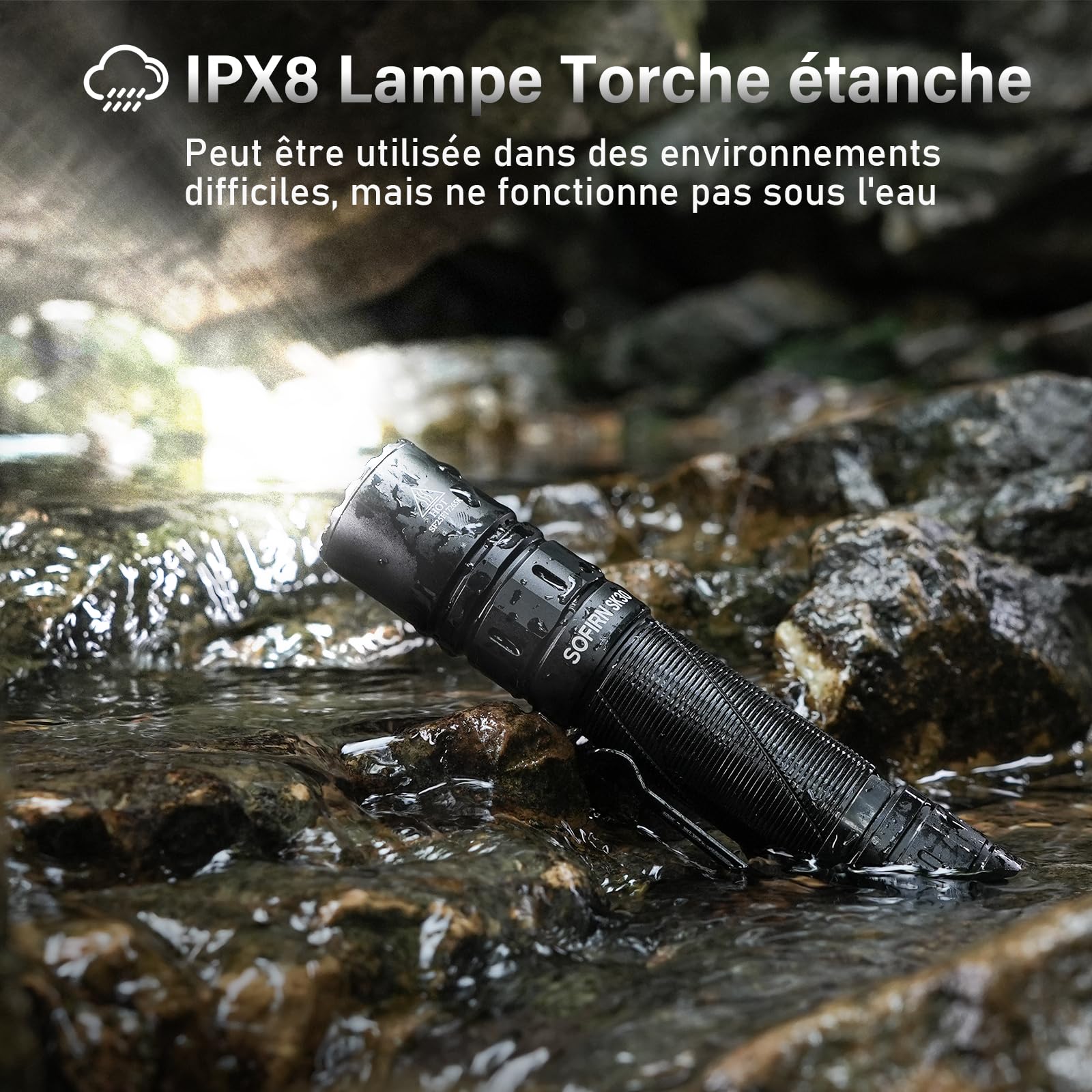 Sofirn SK30 Lampe Torche LED Rechargeable USB C 3000 Lumens Lampe Torche Tactique Ultra-lumineuse avec 6 Modes d'éclairage, portée maximale de 392M, avec batterie pour EDC Urgences Recherche Extérieur