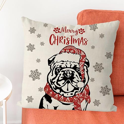 Miniatura 2 de GAGEC Fundas de almohada de Navidad de 18 x 18 pulgadas, diseño de perro bulldog inglés, fundas de almohada de invierno, decoración de Navidad para