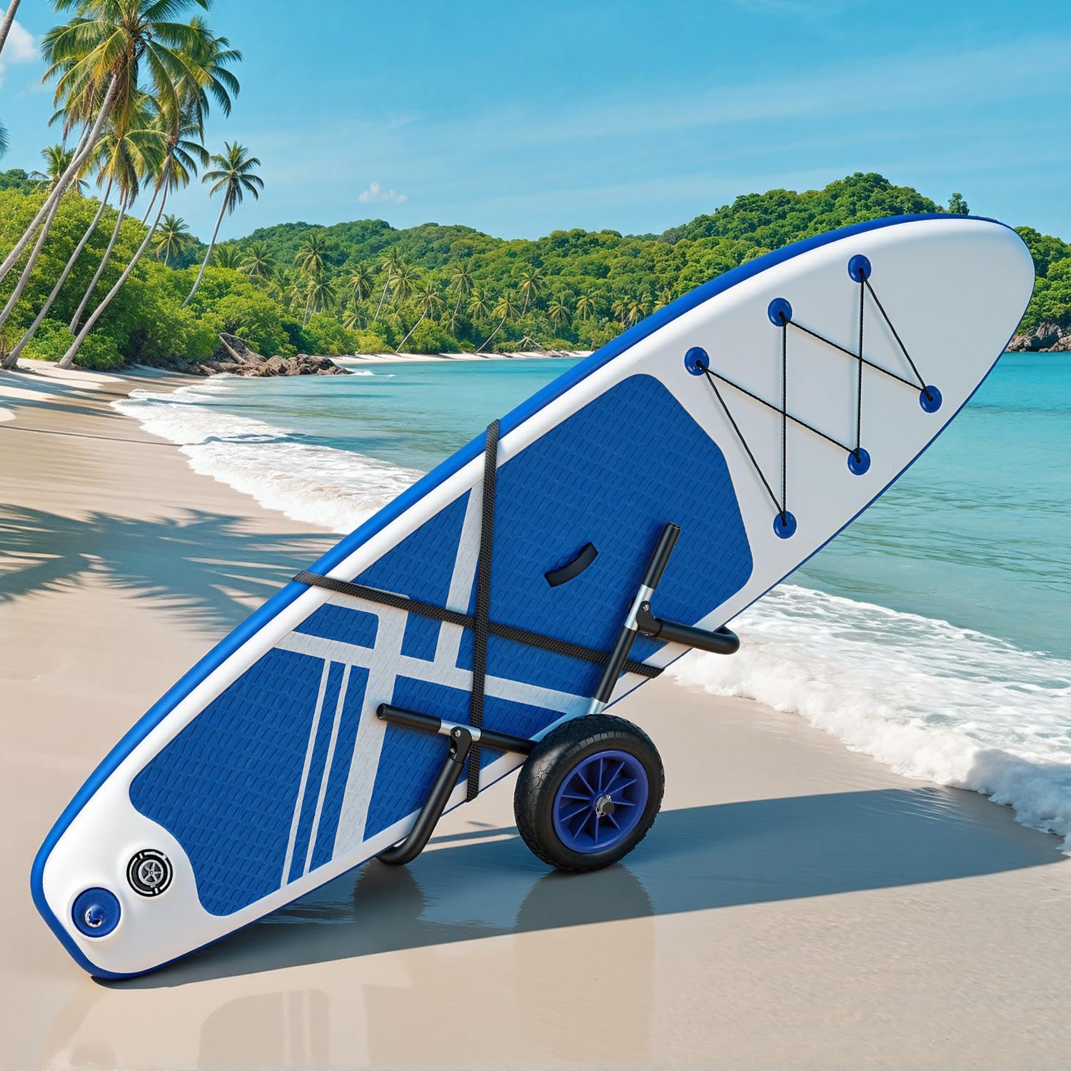 Herrselsam Transportwagen für SUP-Board Einzel oder Doppel Stand Up Paddle Board Surfwagen Surfboard Klappbar Gepolstert SUP Trolley Kanuwagen inkl. 2 Sicherungsgurte