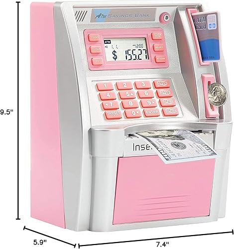 Miniatura 7 de Alcancía de cajero automático parlante mejorada para niños y adultos, banco de dinero de juguete para dinero real con aviso de voz, ahorro de datos,