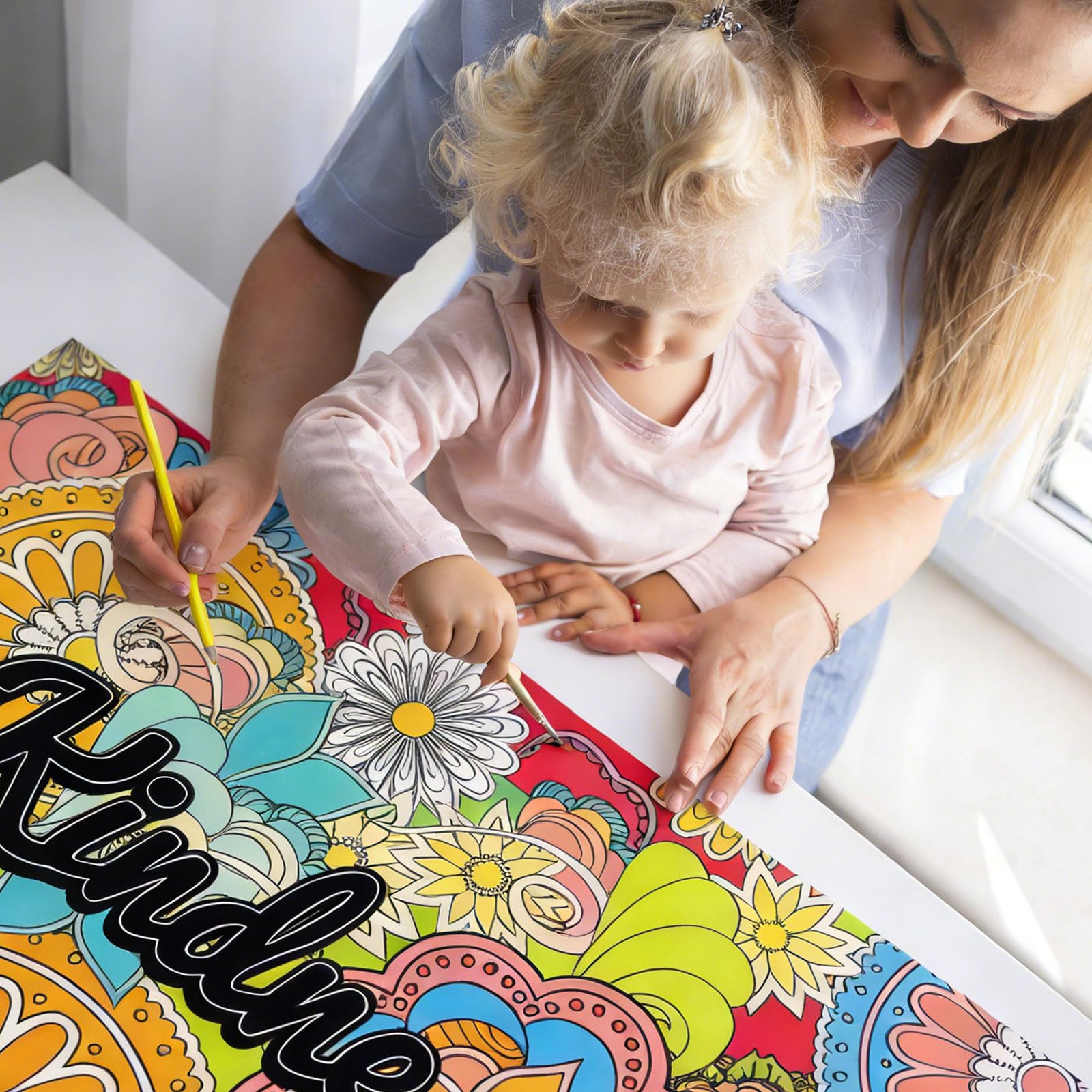 Penitue 2pcs Jumbo Mandala Coloring Posters, 100x60cm/39.37x23.62in Large Motivational Coloring Posters Giant Poster for Kids Adults Teens Art Craft Wall Party Supplies (Style 3) - 4