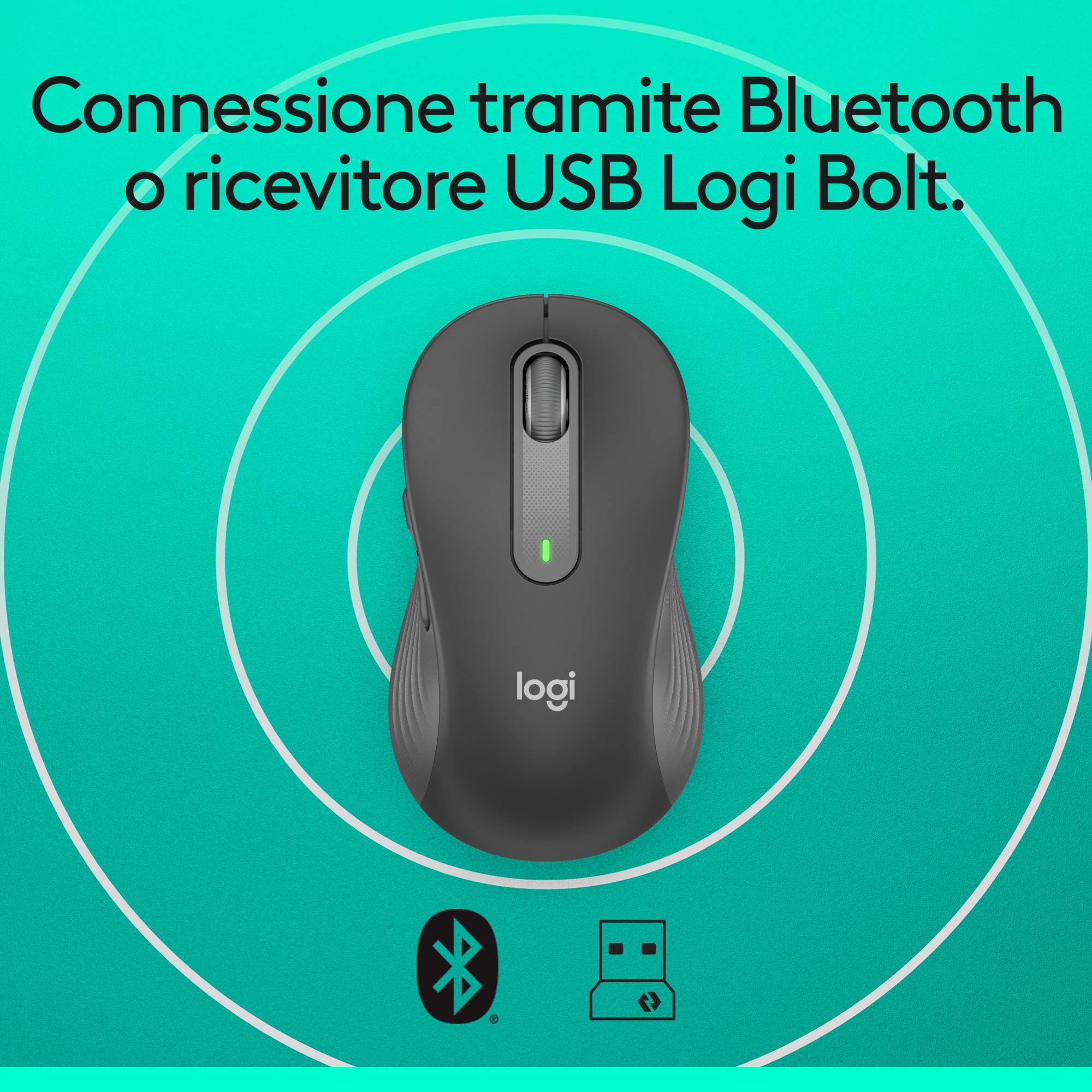 Logitech Signature M650 L Mouse Wireless Bluetooth per Mani Grandi, Clic Silenziosi, Grafite