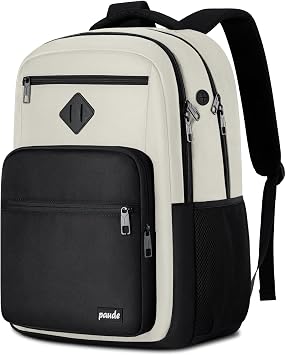 Paude Backpack Black Beige,School Backpack for Teens Adults Laptop Bookbag for High School College Students Back Pack for Work