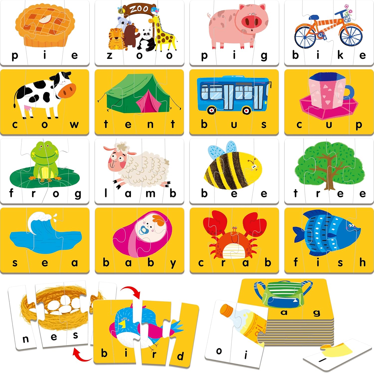 Self-Correcting Spelling Puzzles, Double-Sided Three and Four-Letter Word Spelling Cards with Picture Matching, 48 First Words Learning for Kindergarten Readiness, Preschool Ages 4+