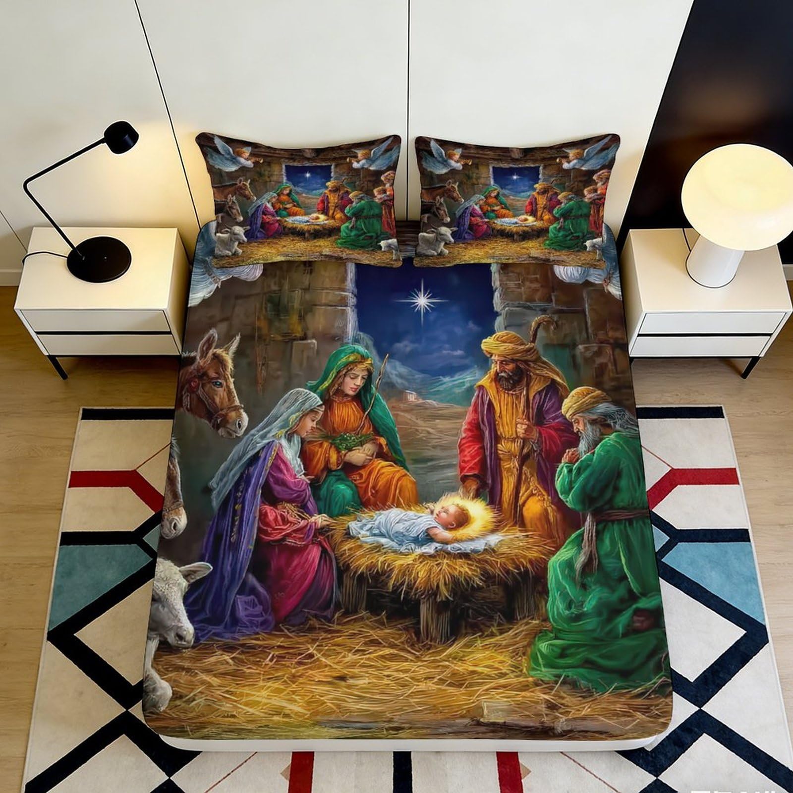 3D Printed Christmas Theme Fitted Sheet Microfiber Deep Pocket Bedroom Bedding Full Wrap Christmas Mattress Fitted Cover for Adults 140x200x25cm