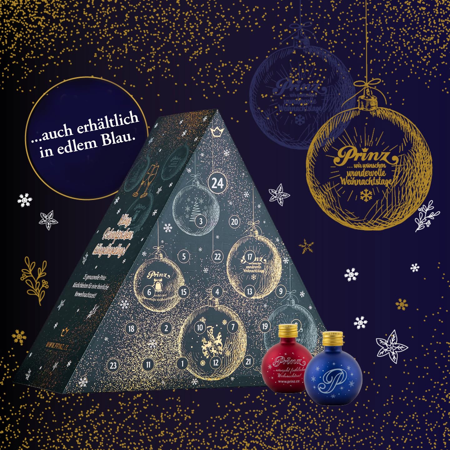 Prinz Adventskalender 2025 mit Alkohol - 25x Schnaps - hochwertiger Spirituosen Adventskalender - Schnapskalender für Männer & Frauen - Geschenkidee Weihnachten