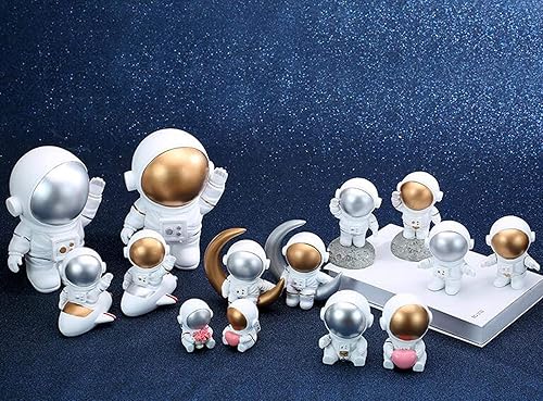 Miniatura 7 de Sumerk Decoración de pastel de astronauta con temática espacial de astronauta con telescopio decoraciones de pastel regalos de cumpleaños para