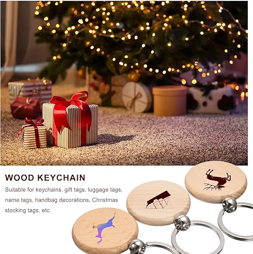 Miniatura 5 de MECCANIXITY Llavero de madera en blanco, 1.77 x 1.18 pulgadas, grabado de madera, llavero para manualidades, paquete de 70